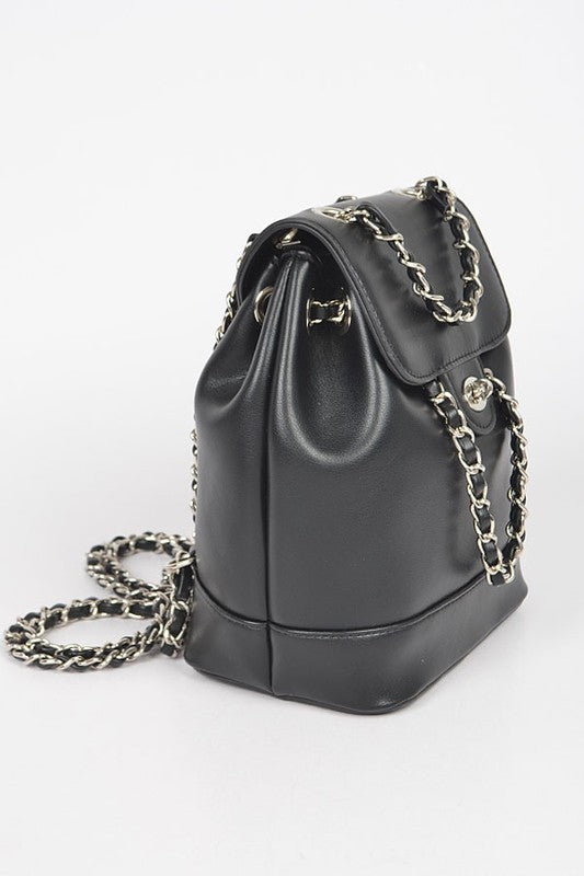 Chic Faux Leather Backpack with Chain Detail