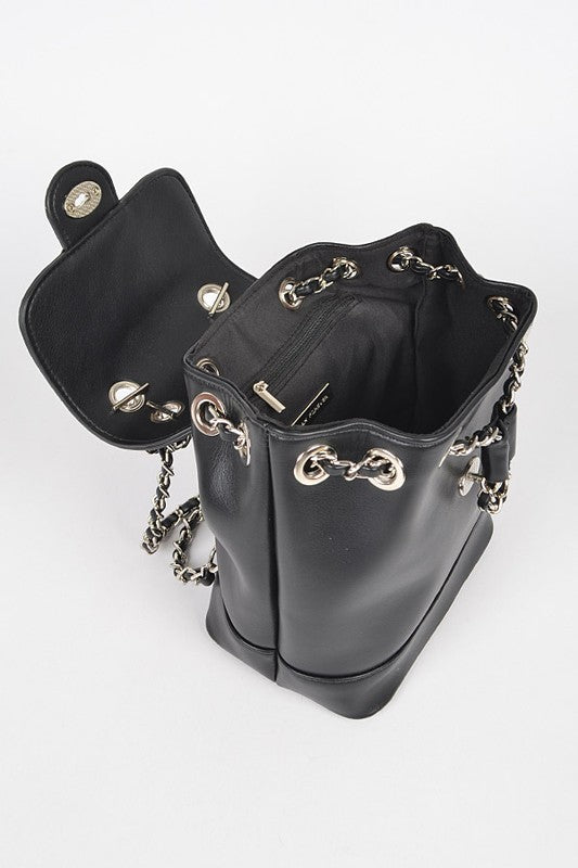 Chic Faux Leather Backpack with Chain Detail