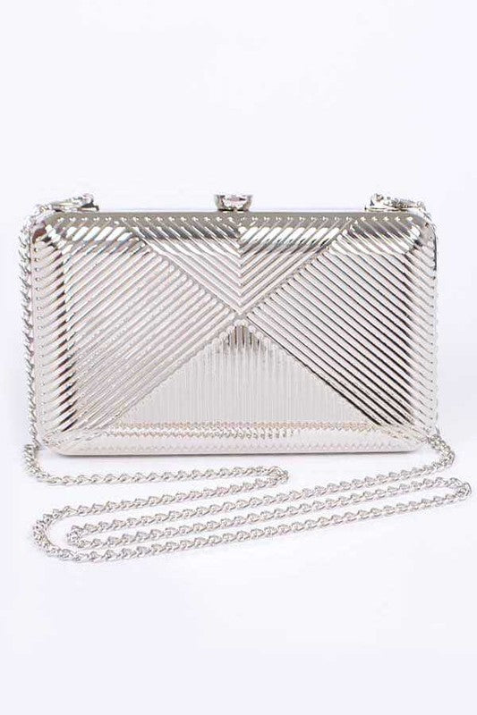 Textured Shiny Metal Box Clutch - Undeniably LUXE