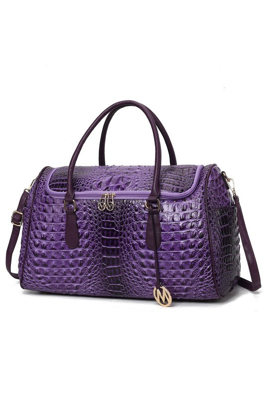 Chic Crocodile-Embossed Vegan Leather Travel Duffle Bag