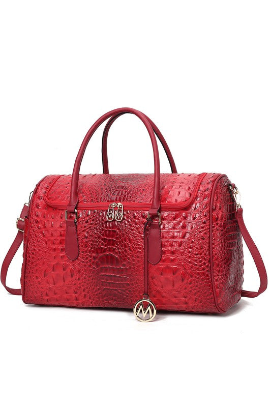 Chic Crocodile-Embossed Vegan Leather Travel Duffle Bag