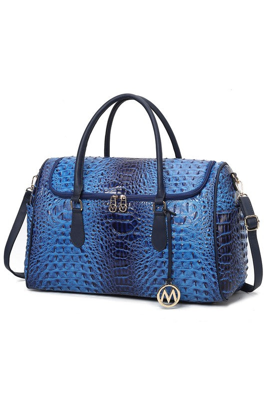 Chic Crocodile-Embossed Vegan Leather Travel Duffle Bag