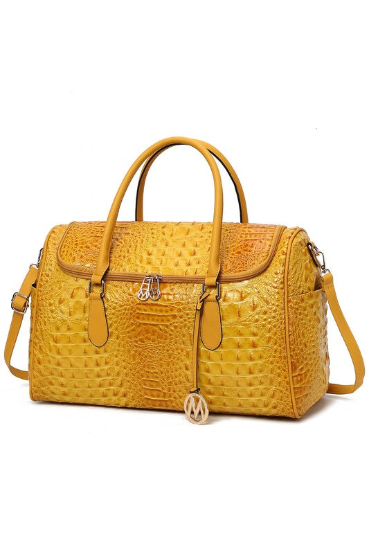 Chic Crocodile-Embossed Vegan Leather Travel Duffle Bag