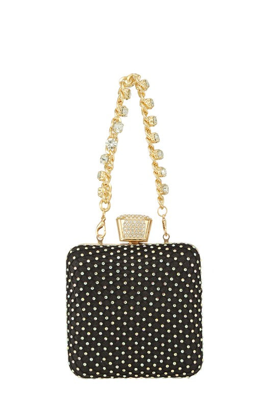 Rhinestone Paved Square Shape Crossbody Bag - Undeniably LUXE