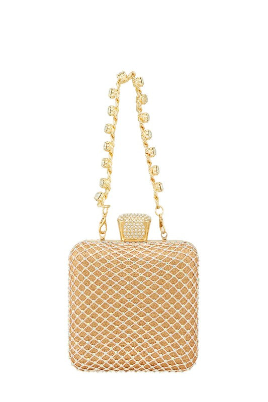 Rhinestone Paved Square Shape Crossbody Bag - Undeniably LUXE