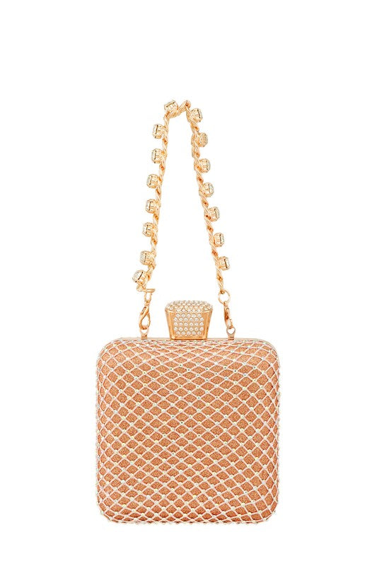 Rhinestone Paved Square Shape Crossbody Bag - Undeniably LUXE