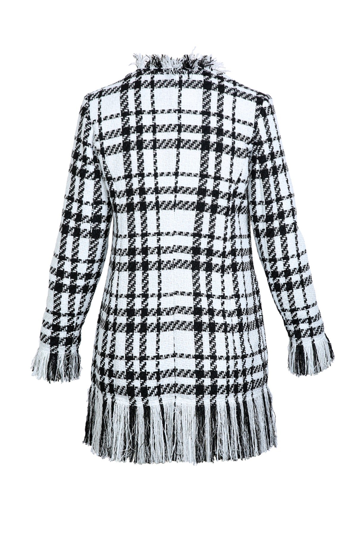 Plaid Tweed Fringe Trim Double Breasted Jacket - Undeniably LUXE