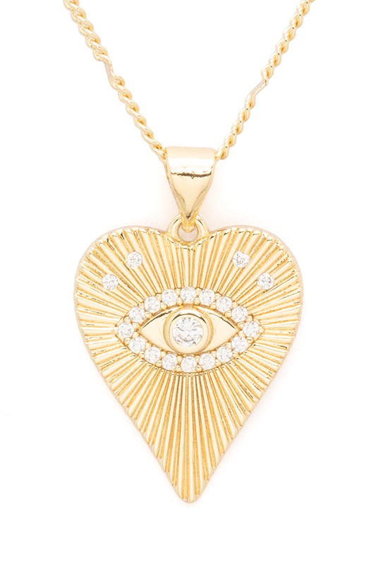 Vintage Inspired CZ Eye Heart Pendant Necklace - Undeniably LUXE