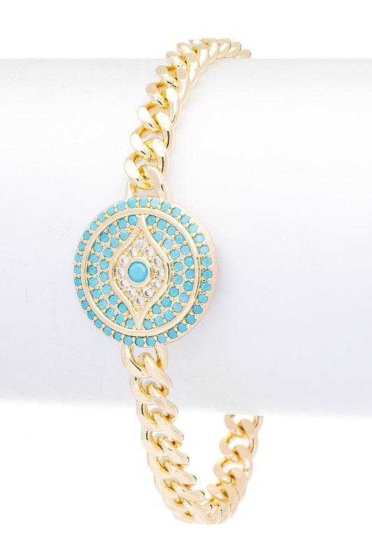 CZ Evil Eye Pendant Chain Link Bracelet - Undeniably LUXE