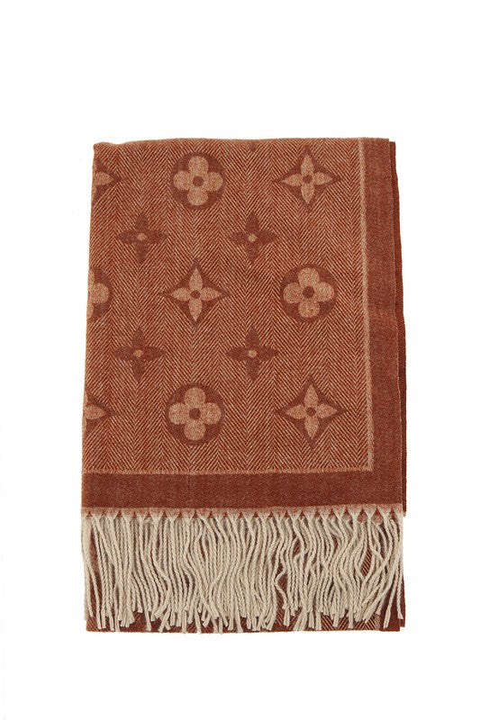 Geometric Print Scarf With Fringe