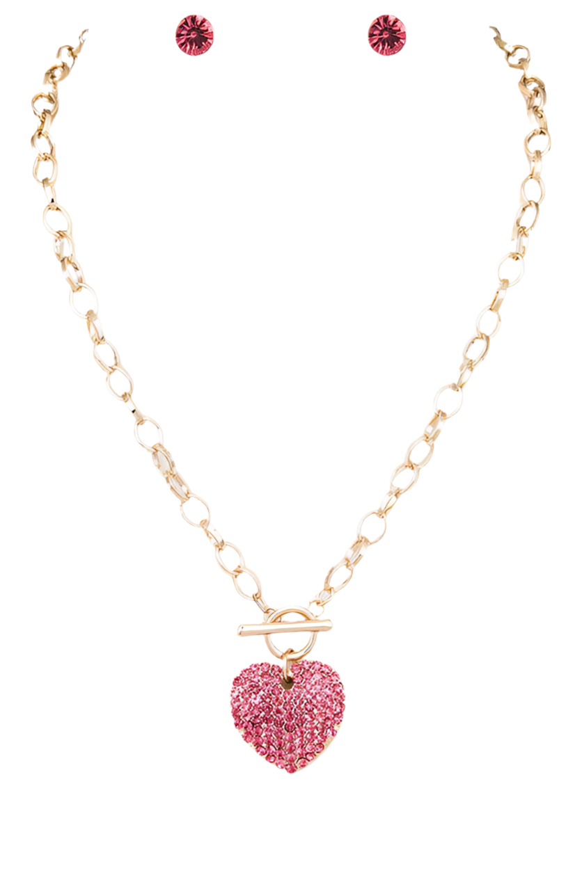 Crystal Heart Pendant Toggle Necklace Set - Undeniably LUXE