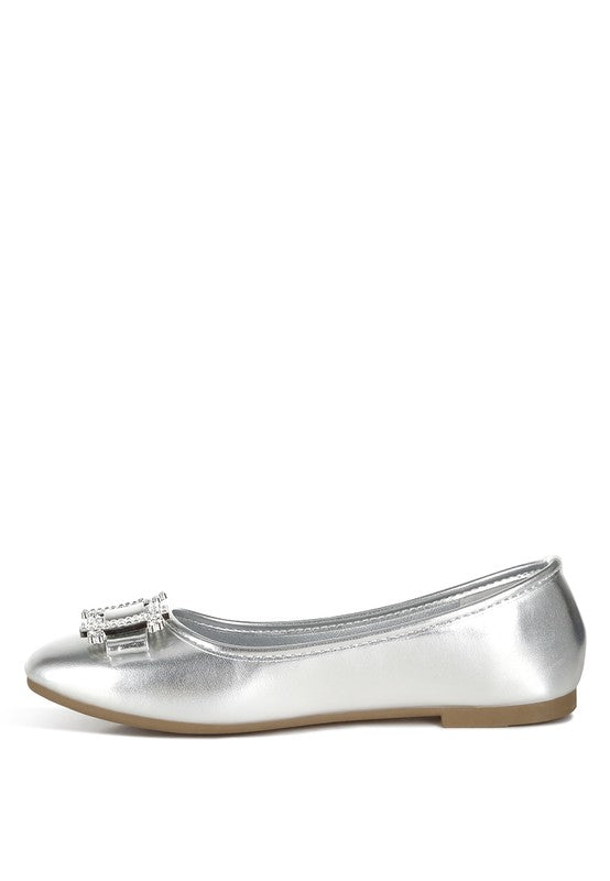 Rhinestone Buckle Metallic Ballerinas - Undeniably LUXE