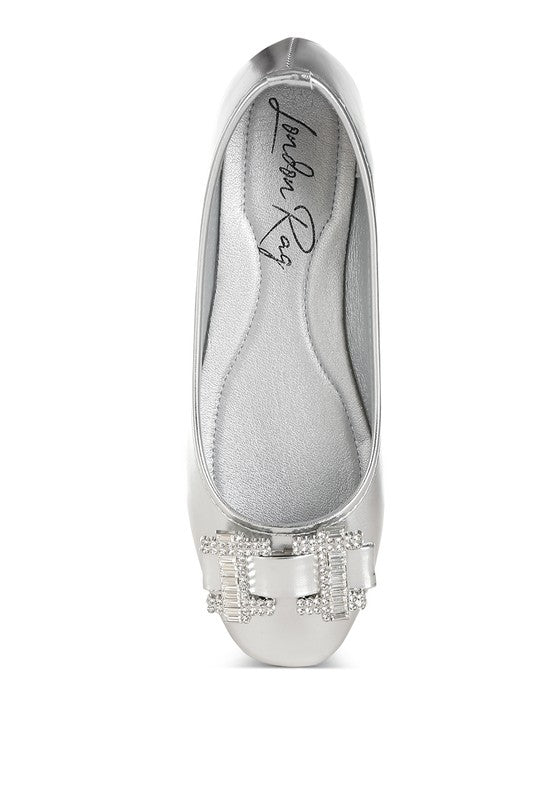 Rhinestone Buckle Metallic Ballerinas - Undeniably LUXE