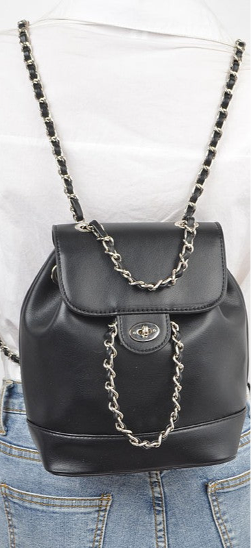 Chic Faux Leather Backpack with Chain Detail