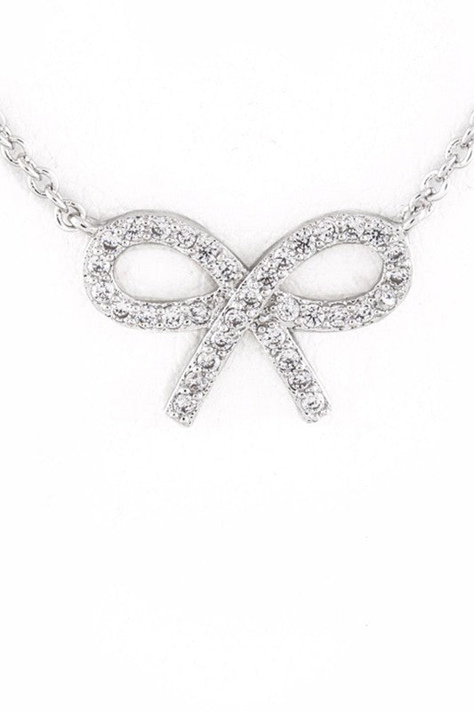 CZ Bow Pendant Necklace - Undeniably LUXE