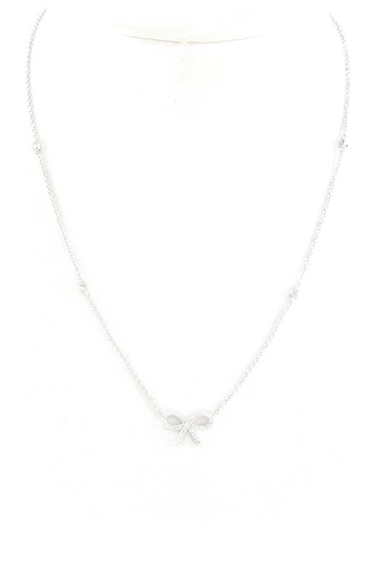 CZ Bow Pendant Necklace - Undeniably LUXE