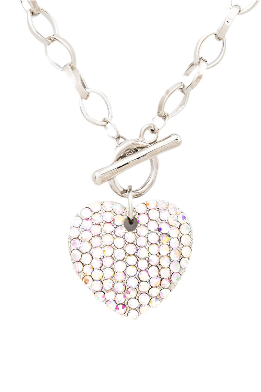 Crystal Heart Pendant Toggle Necklace Set - Undeniably LUXE