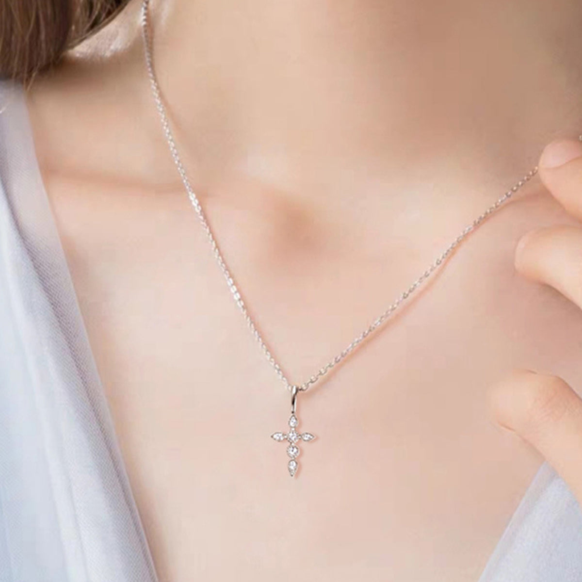 Sterling Silver Moissanite Cross Pendant Necklace