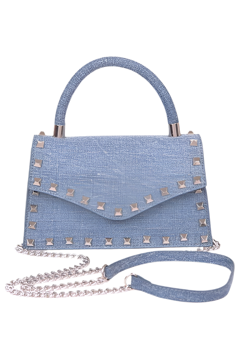 Studded Denim Top Handle Swing Purse