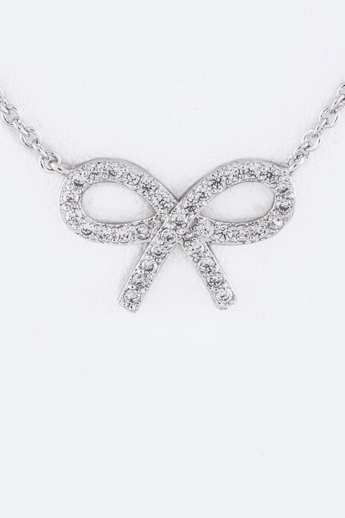 CZ Bow Pendant Necklace - Undeniably LUXE