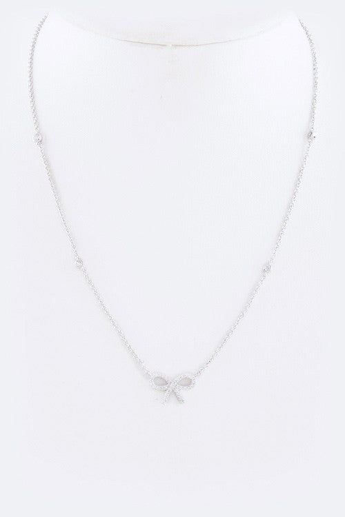 CZ Bow Pendant Necklace - Undeniably LUXE