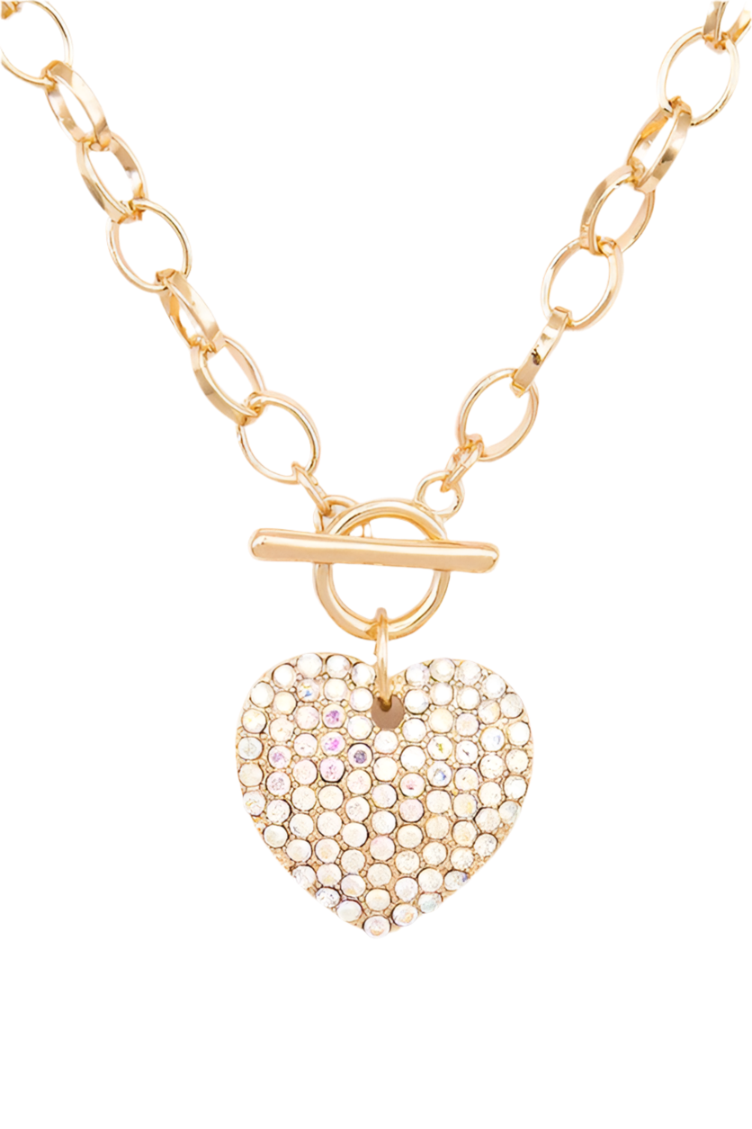 Crystal Heart Pendant Toggle Necklace Set - Undeniably LUXE