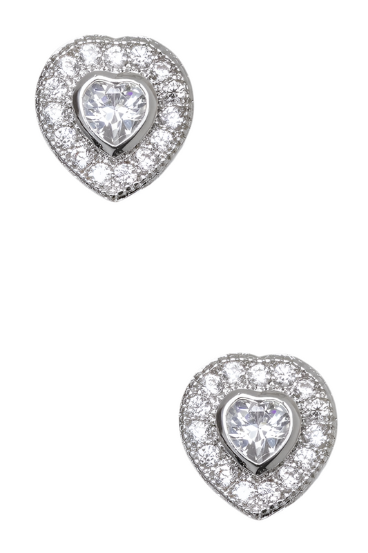 Cubic Zirconia Heart Stud Earrings - Undeniably LUXE