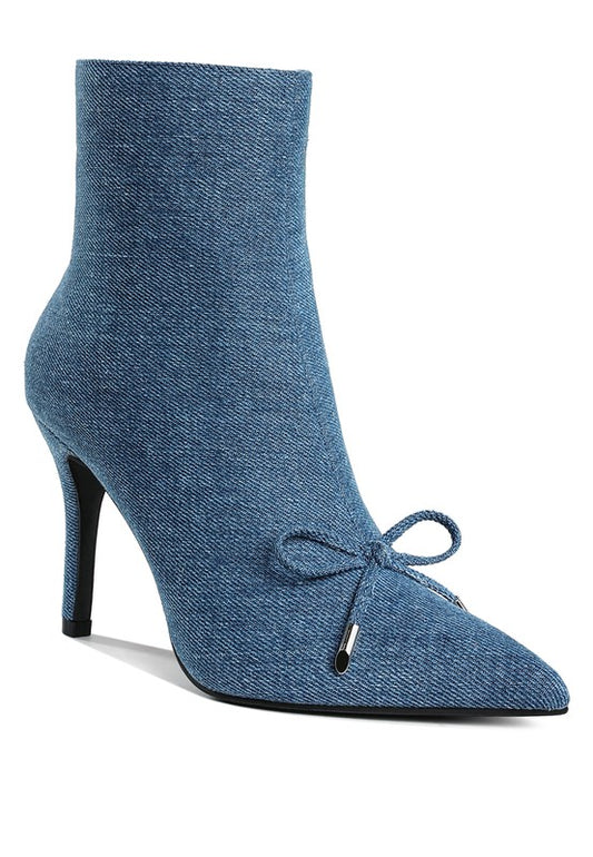 Denim Stiletto Boots with Chic Bow Detail